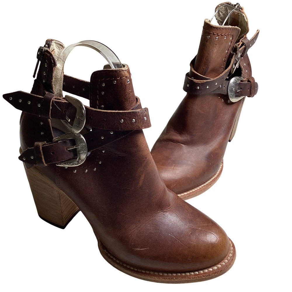 Freebird by Steven Lion Rainbow Brown Leather Studded Buckle Western Boots SZ 7